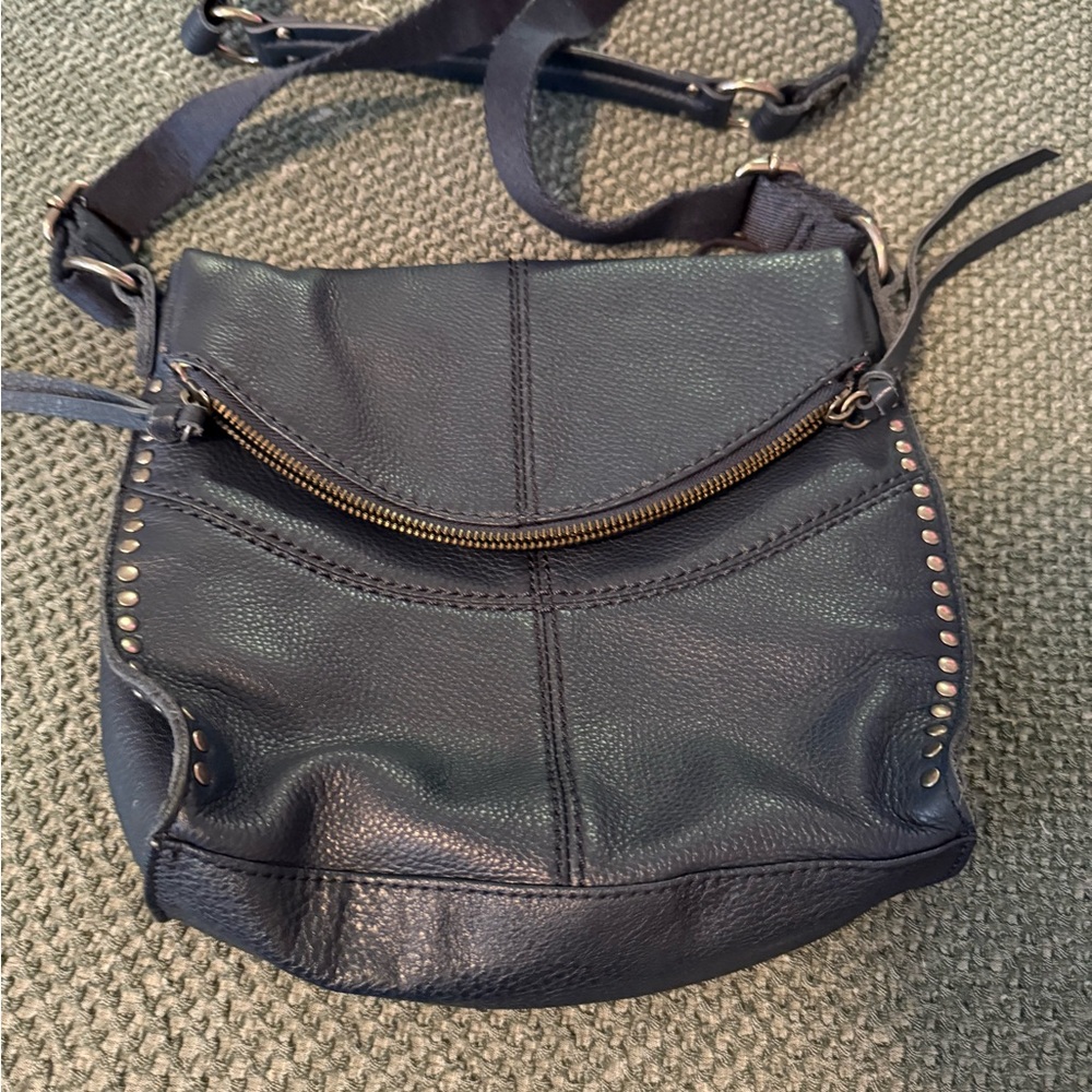The Sak Dark Blue Crossbody Bag with Metal Accents